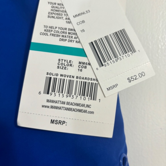 MAXINE Solid Woven Boardshort Swim Bottom -COBALT BLUE - Size 16 - NWT - Picture 3 of 5